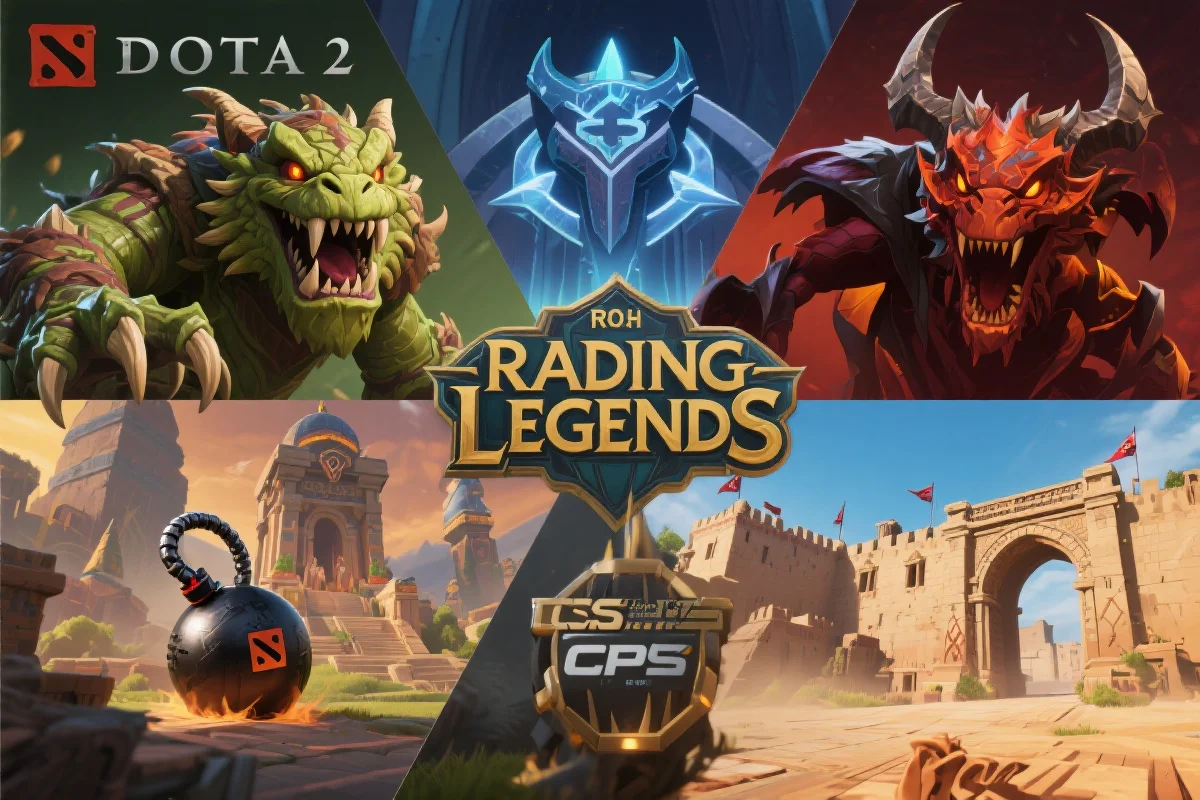 DOTA2、英雄联盟和CS:GO游戏元素组合图